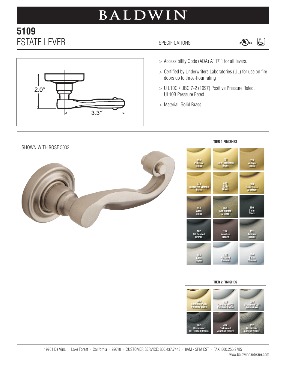 Baldwin 5109 Estate Lever User Manual | 1 page