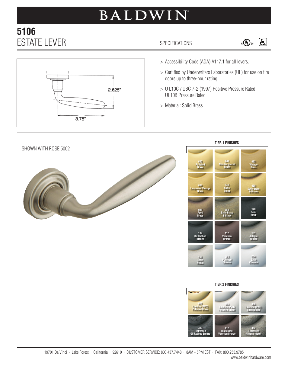 Baldwin 5106 Estate Lever User Manual | 1 page