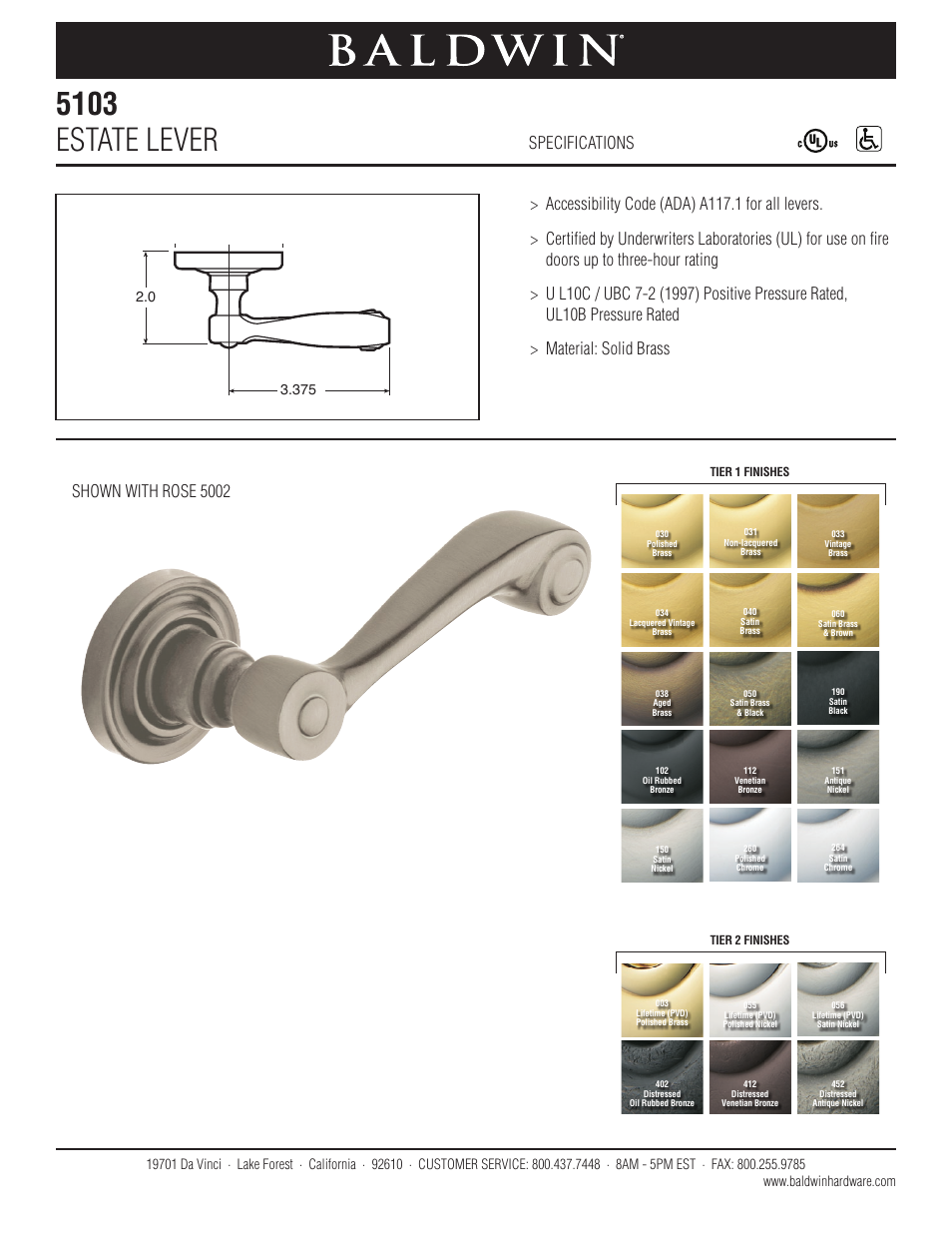 Baldwin 5103 Estate Lever User Manual | 1 page