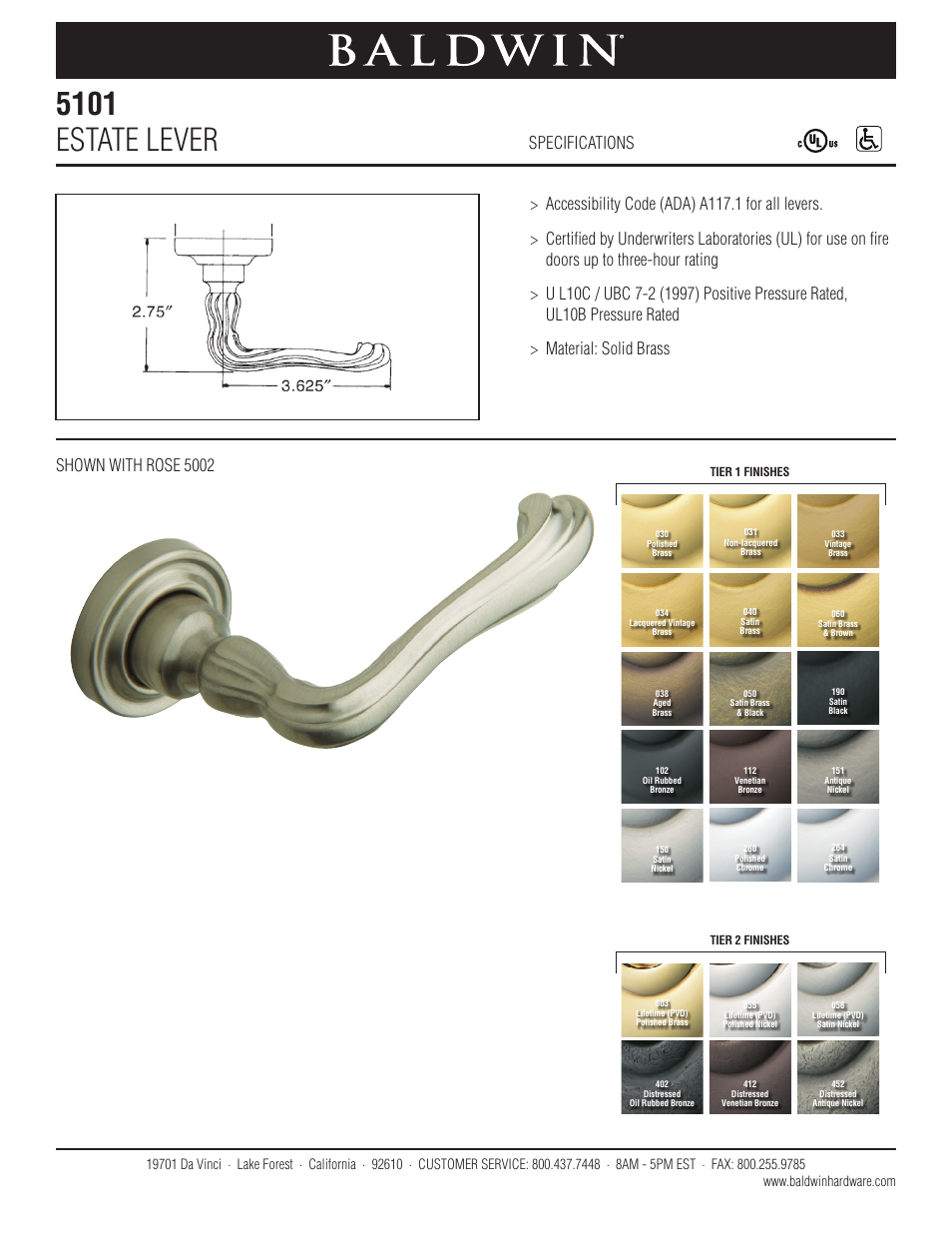 Baldwin 5101 Estate Lever User Manual | 1 page