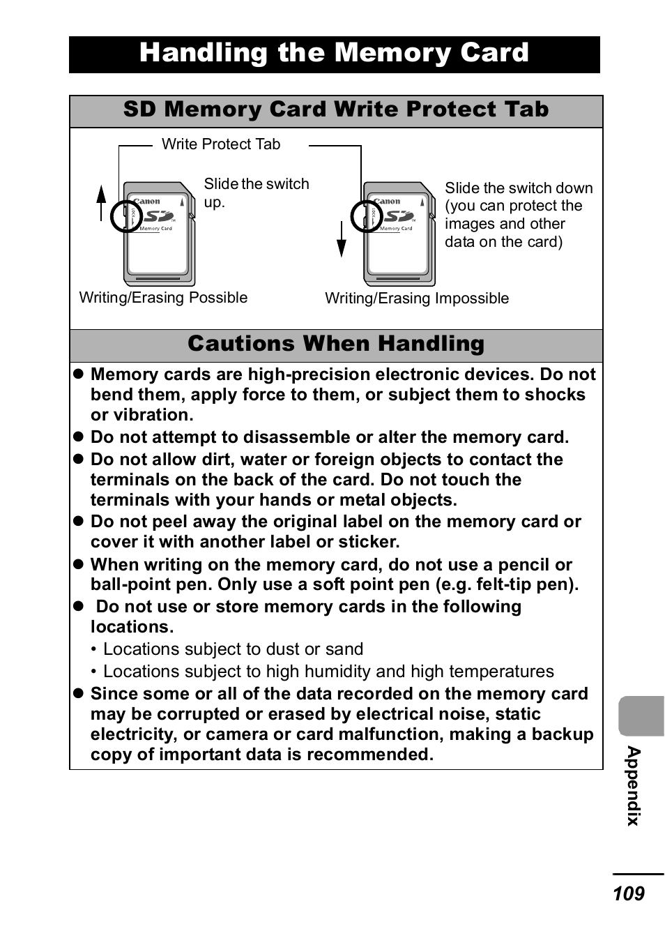 Handling the memory card, P. 109) | Canon IXUS 60 User Manual | Page 111 / 131