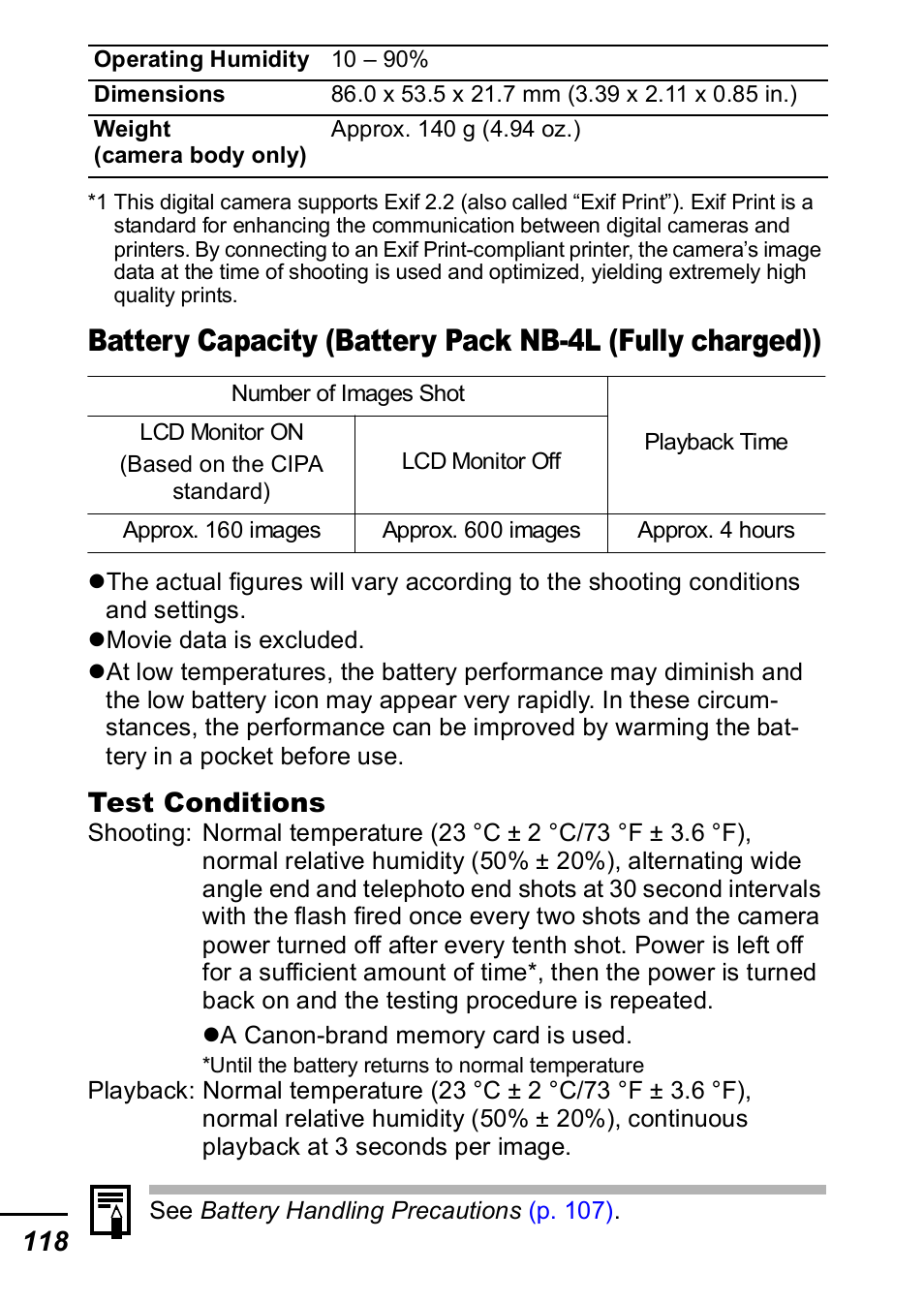 Test conditions | Canon IXUS 60 User Manual | Page 120 / 131