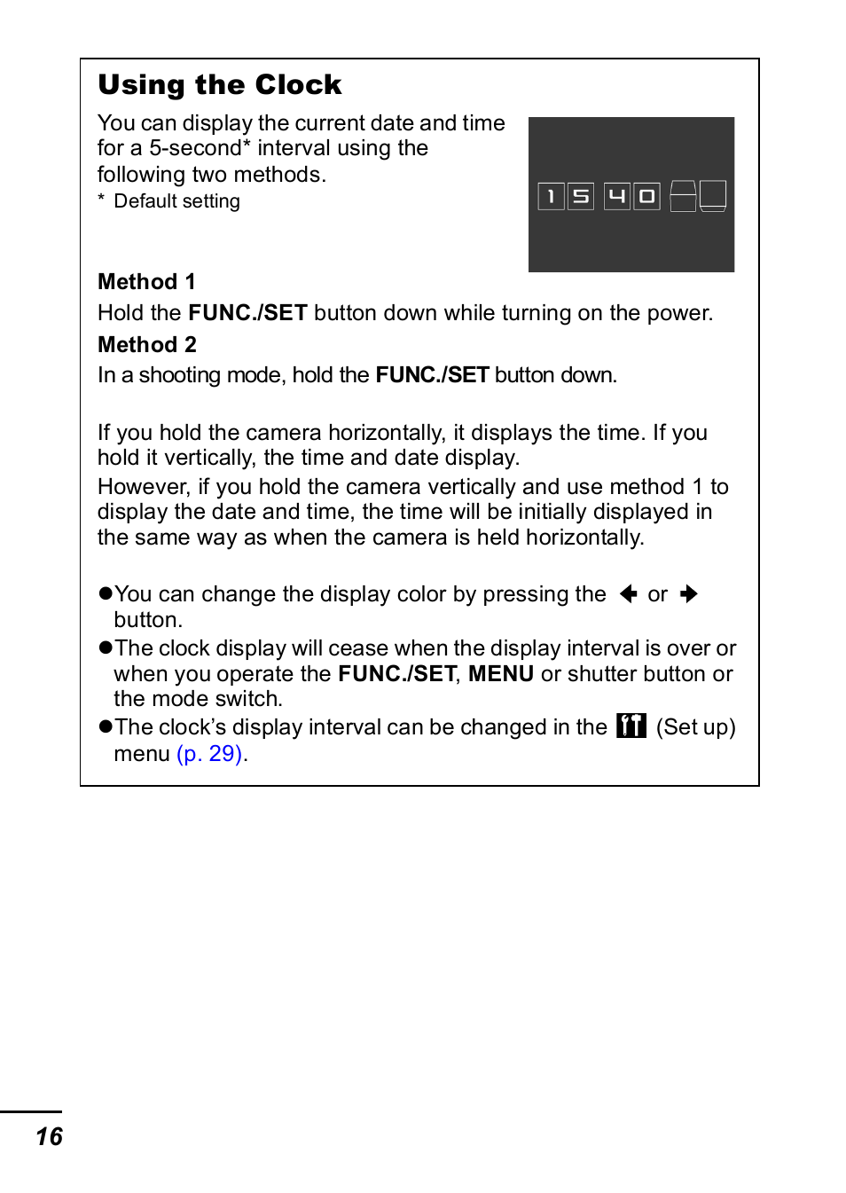 Using the clock | Canon IXUS 60 User Manual | Page 18 / 131