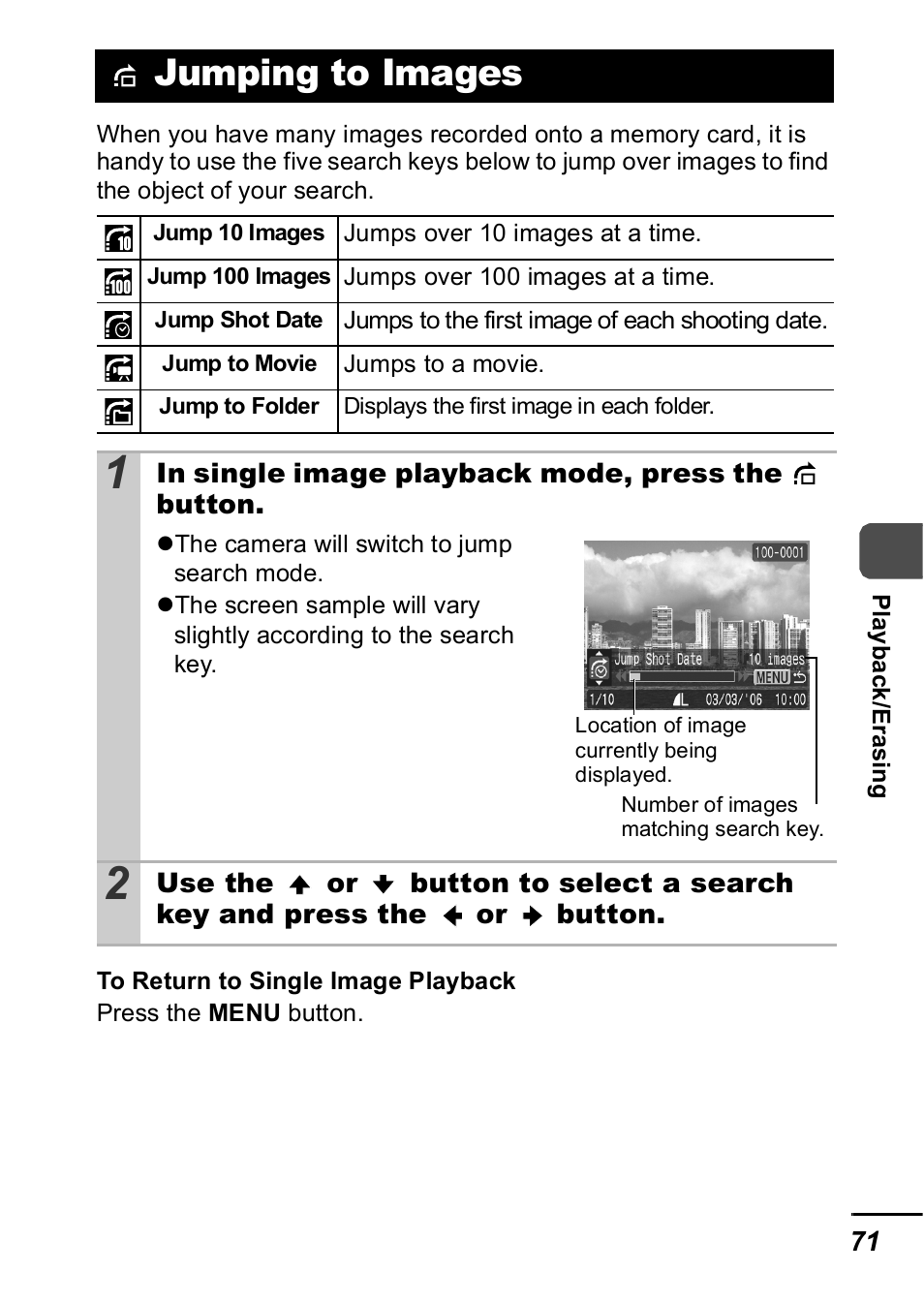 Jumping to images | Canon IXUS 60 User Manual | Page 73 / 131