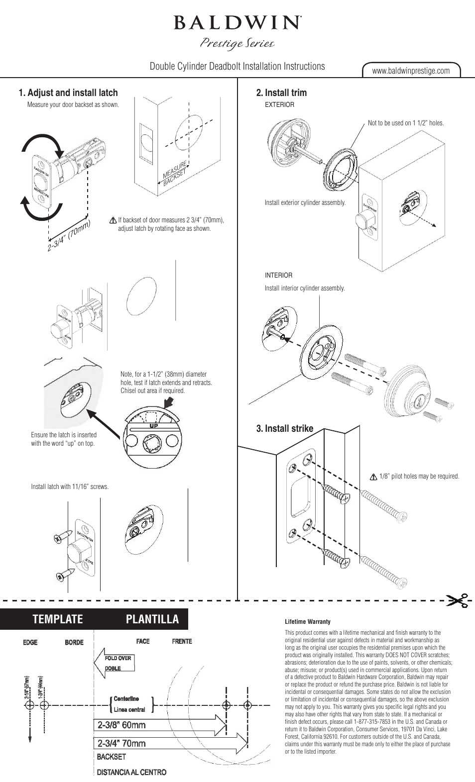 Baldwin Double Cylinder Deadbolt User Manual | 2 pages