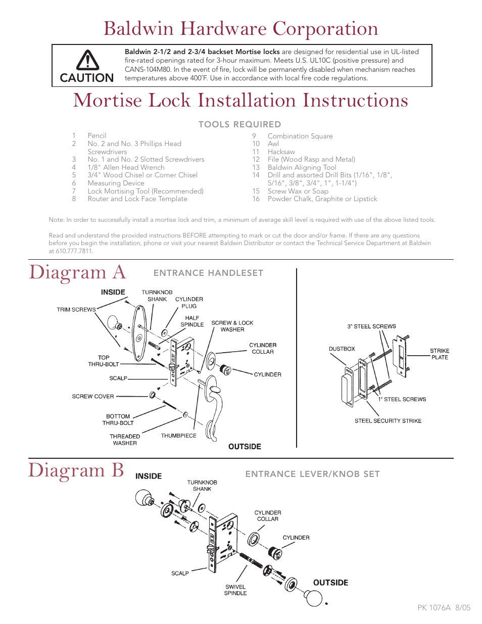 Baldwin Renssalear Entrance Trim User Manual | 4 pages