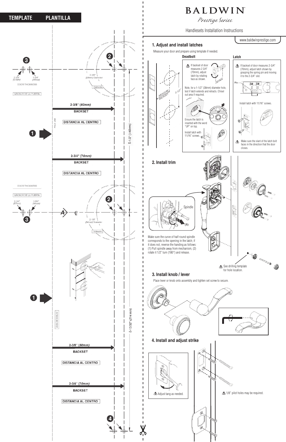 Baldwin Wesley Handleset with Carnaby Knob User Manual | 2 pages