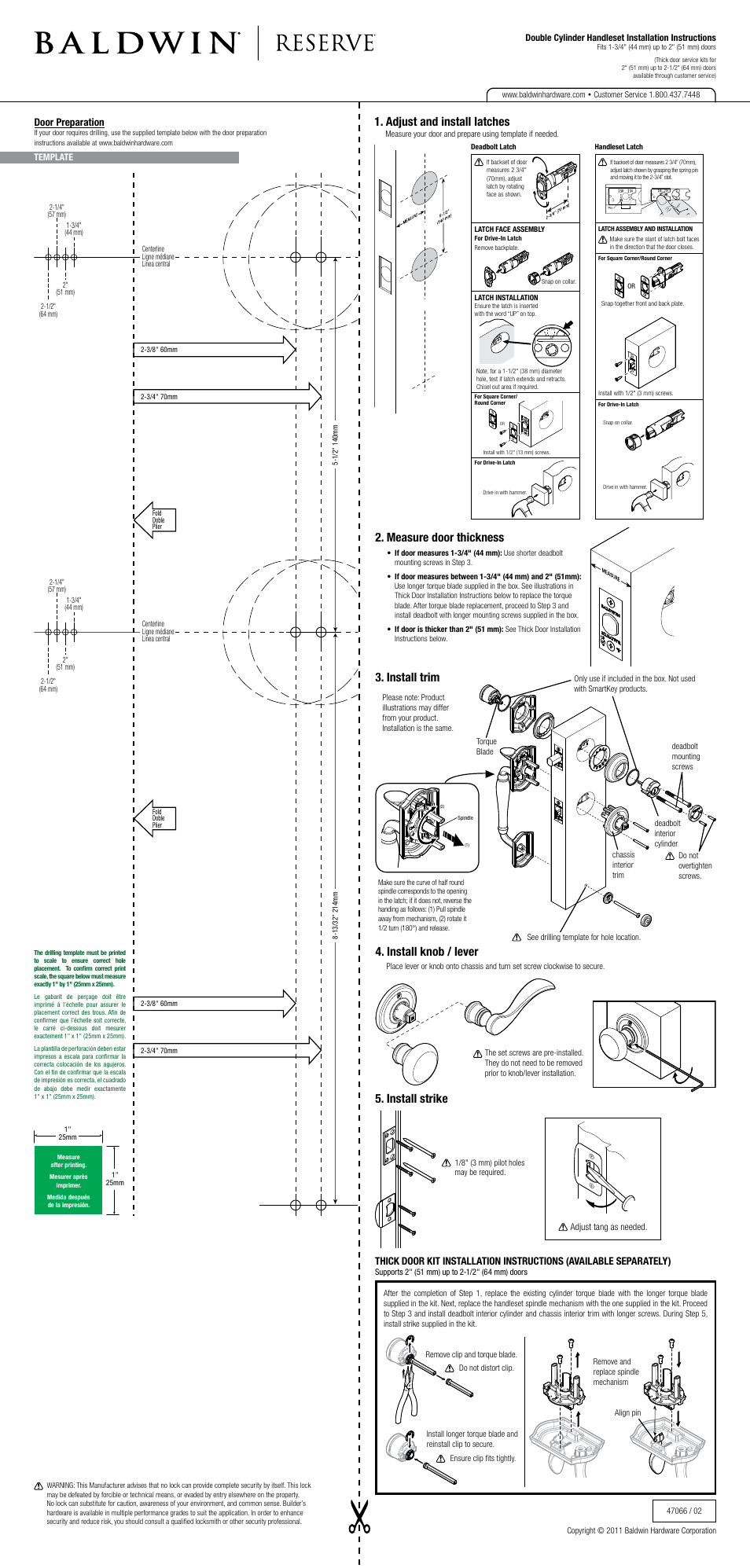 Baldwin Longview Handleset - Double Cylinder User Manual | 2 pages