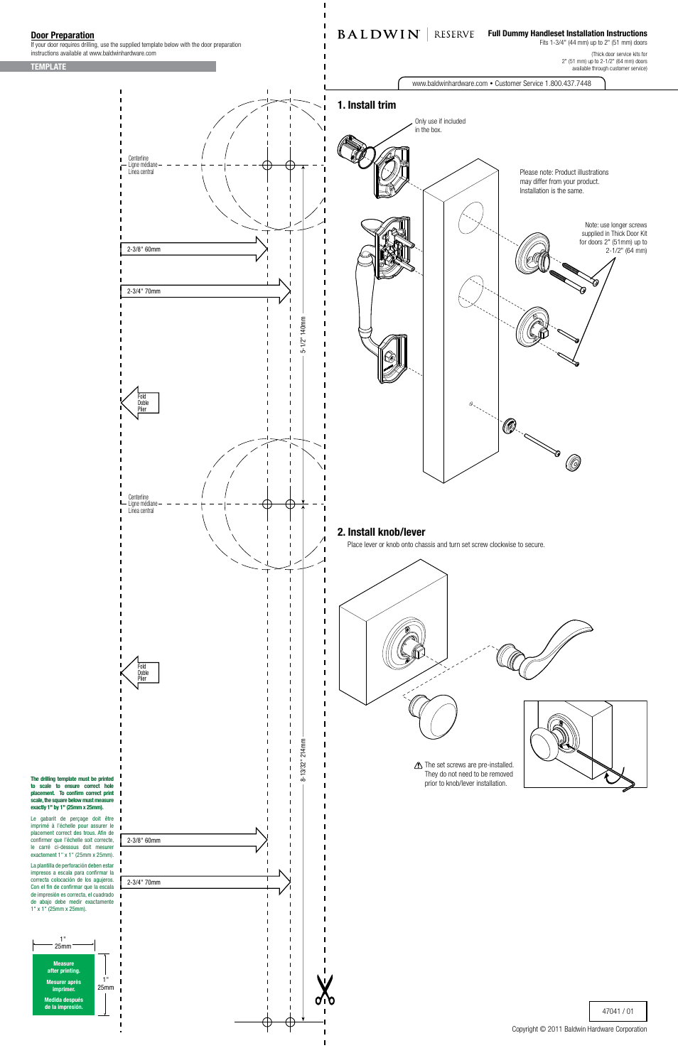 Baldwin Longview Handleset - Full Dummy User Manual | 2 pages