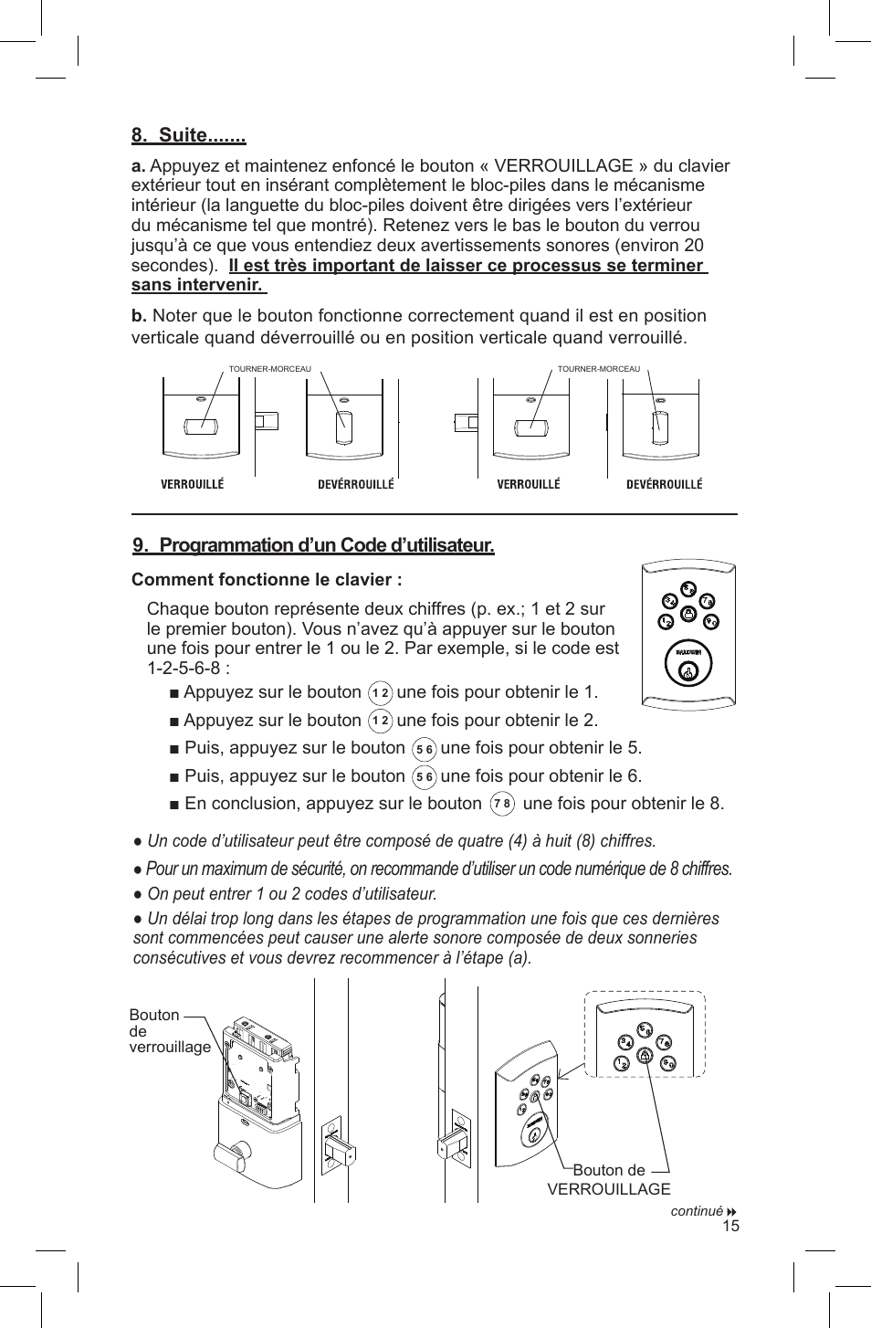 Suite . programmation d’un code d’utilisateur | Baldwin Soho AC Z-Wave Deadbolt User Manual | Page 15 / 27