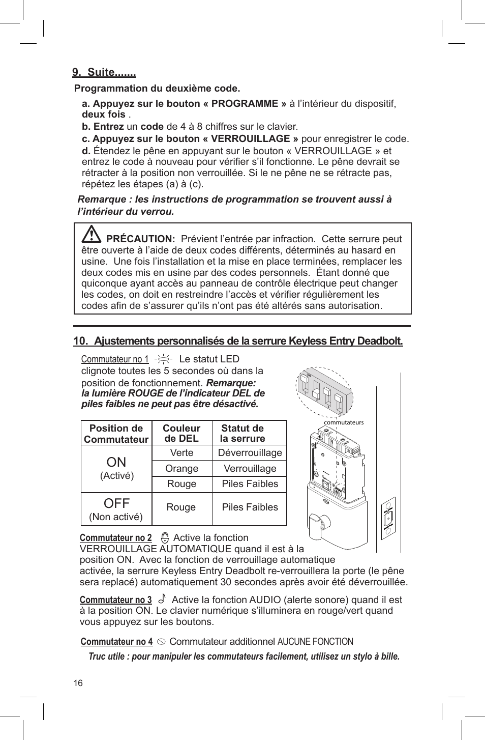 Off on | Baldwin Soho AC Z-Wave Deadbolt User Manual | Page 16 / 27