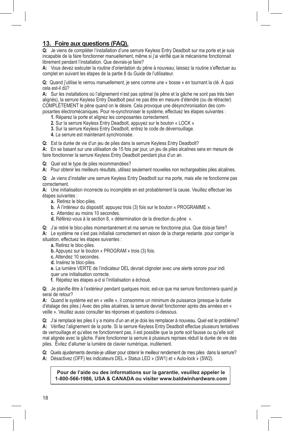 Foire aux questions (faq) | Baldwin Soho AC Z-Wave Deadbolt User Manual | Page 18 / 27