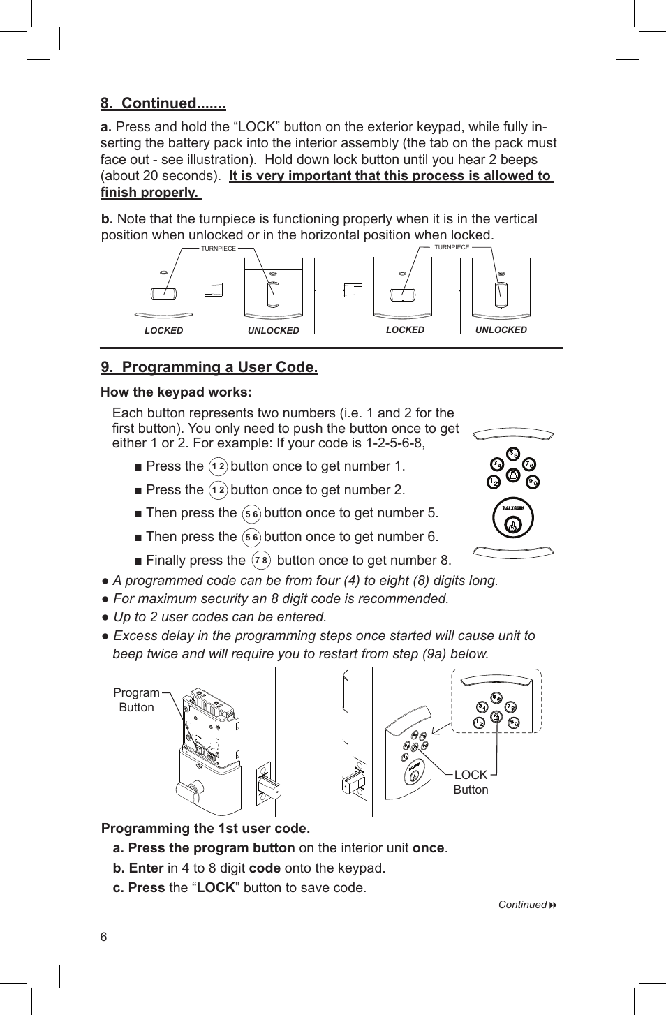 Continued . programming a user code | Baldwin Soho AC Z-Wave Deadbolt User Manual | Page 6 / 27