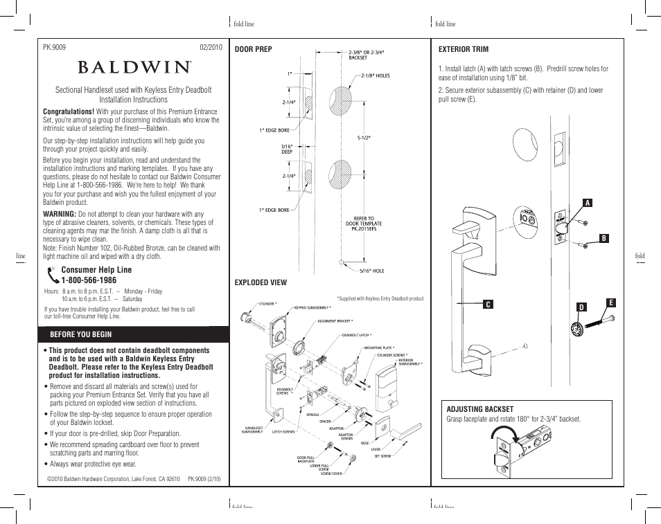 Baldwin Soho Sectional Handleset User Manual | 2 pages