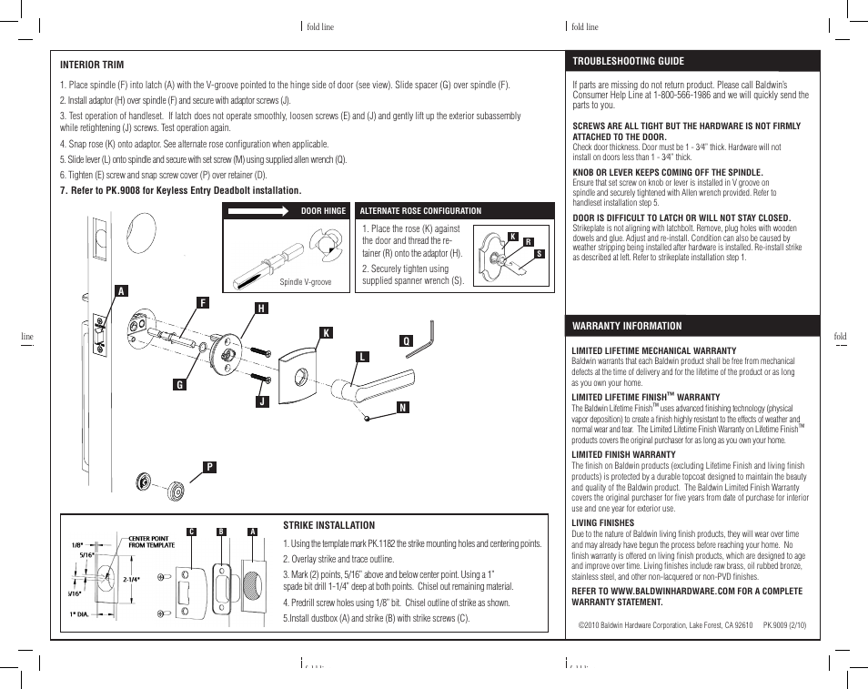 Baldwin Soho Sectional Handleset User Manual | Page 2 / 2