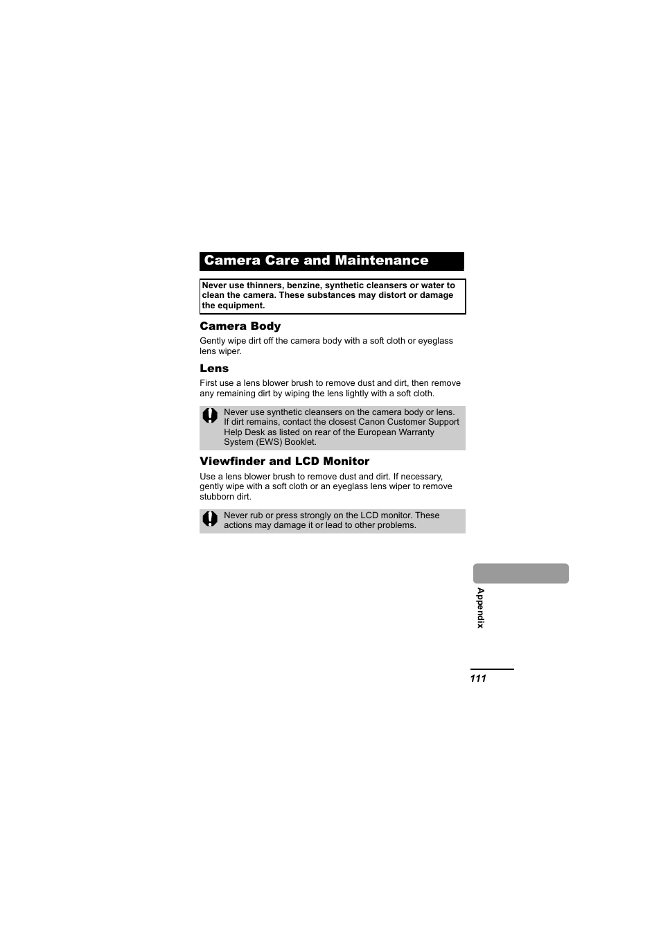 Camera care and maintenance | Canon IXUS 55 User Manual | Page 113 / 127