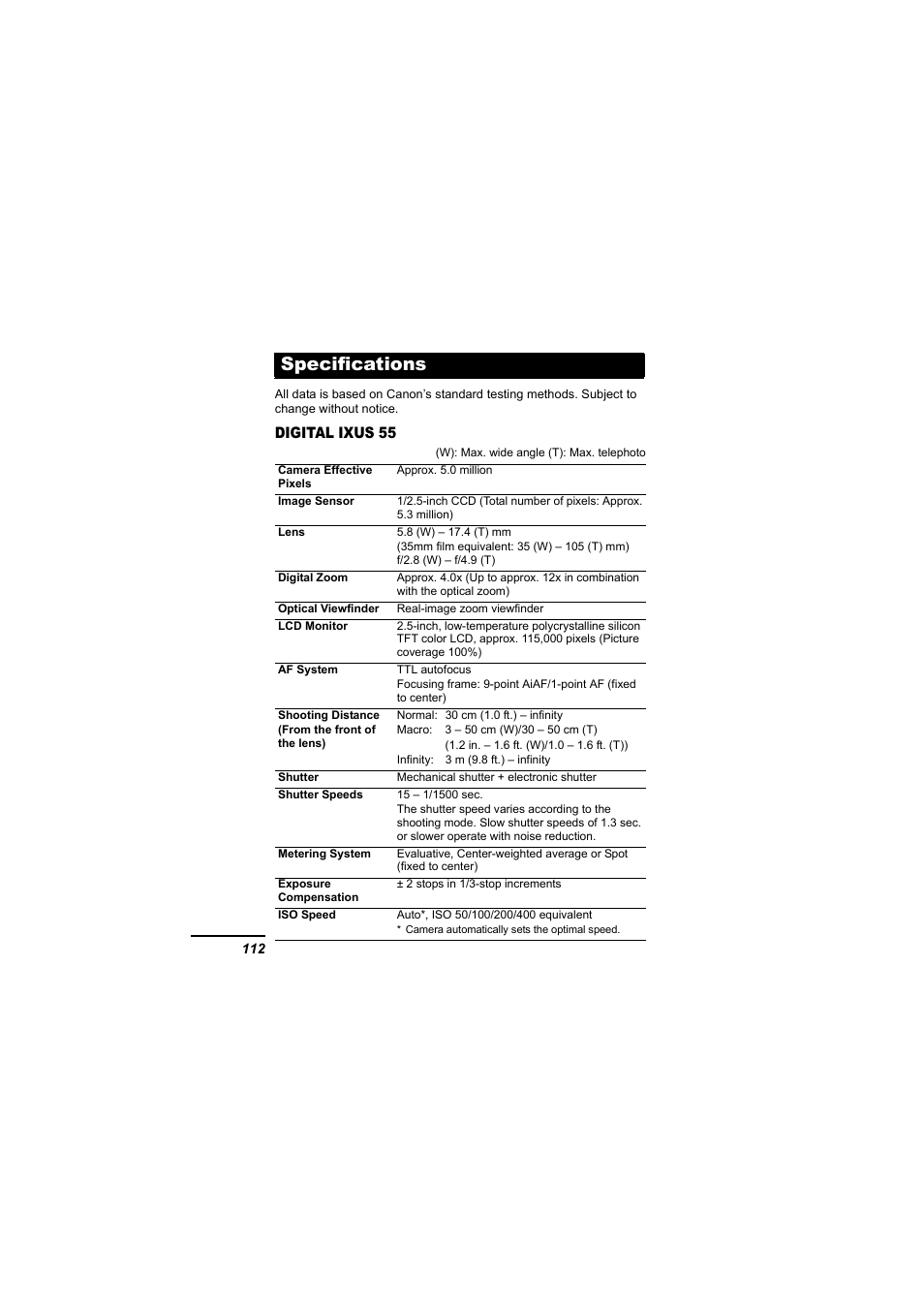 Specifications, P. 112) | Canon IXUS 55 User Manual | Page 114 / 127
