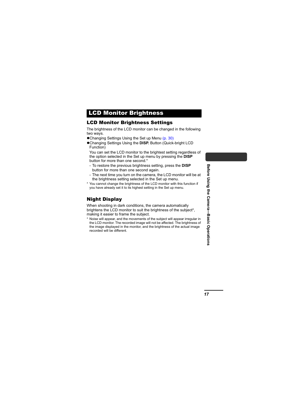 Lcd monitor brightness | Canon IXUS 55 User Manual | Page 19 / 127