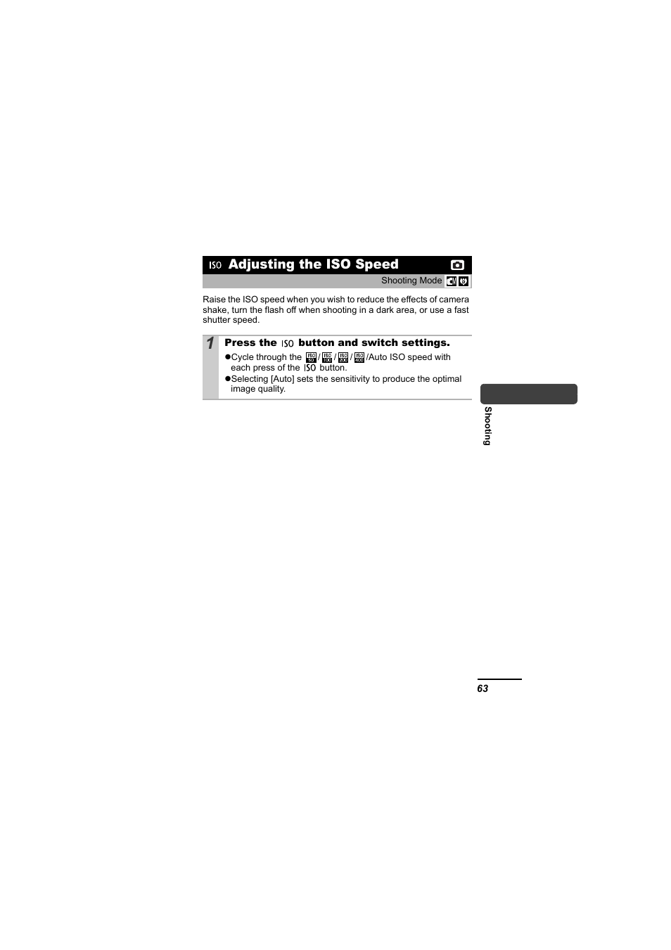 Adjusting the iso speed, Pp. 63, P. 63) | Canon IXUS 55 User Manual | Page 65 / 127