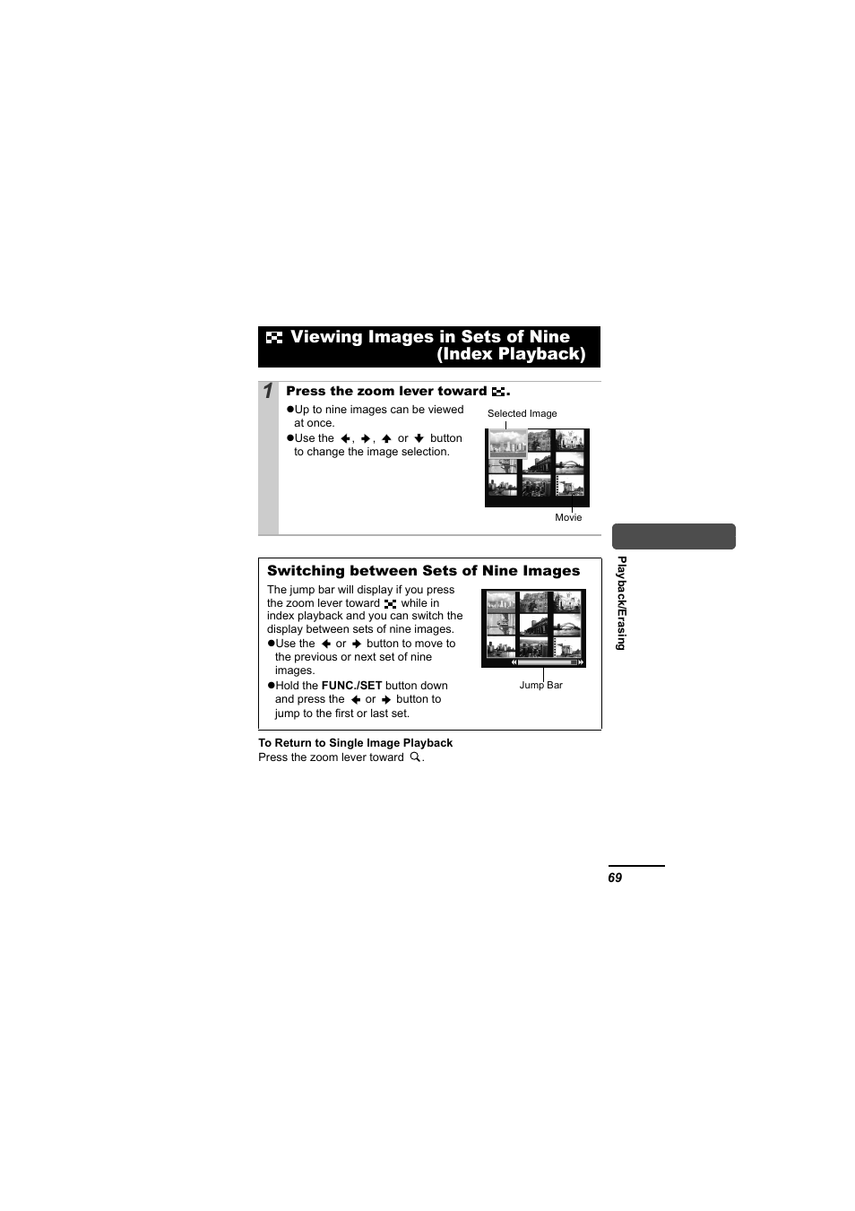 Viewing images in sets of nine (index playback) | Canon IXUS 55 User Manual | Page 71 / 127