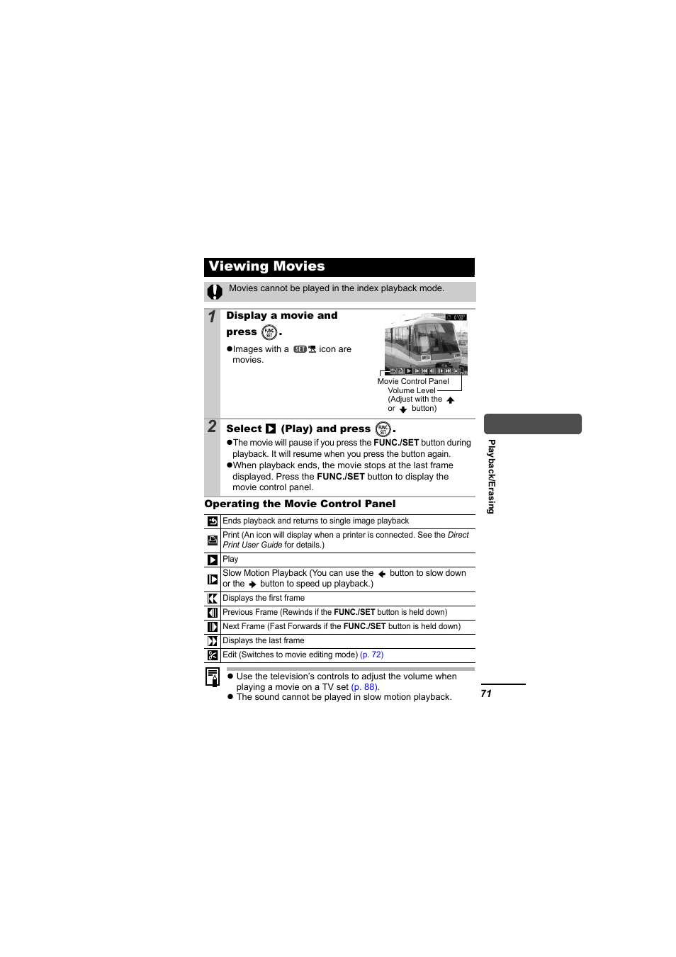 Viewing movies | Canon IXUS 55 User Manual | Page 73 / 127