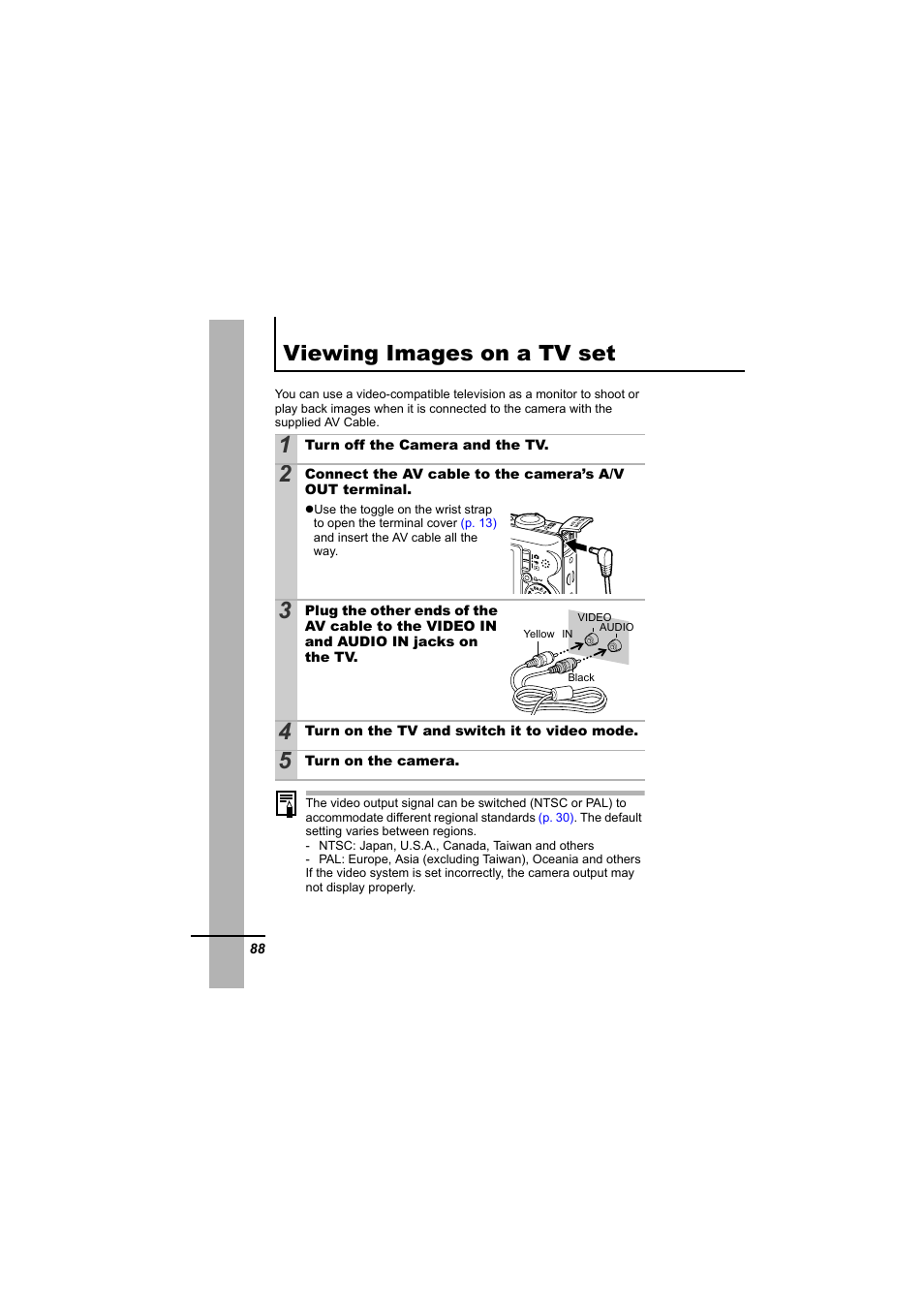 Viewing images on a tv set, P. 88), P. 88 | Canon IXUS 55 User Manual | Page 90 / 127