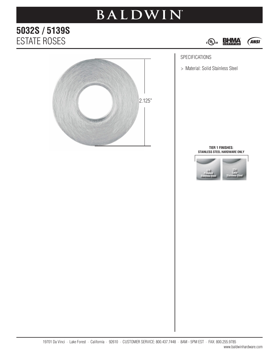 Baldwin 5032s-5139s Estate Rose User Manual | 1 page