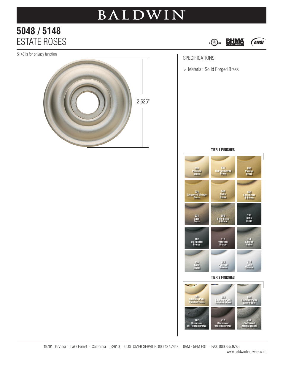 Baldwin 5148 Estate Rose User Manual | 1 page