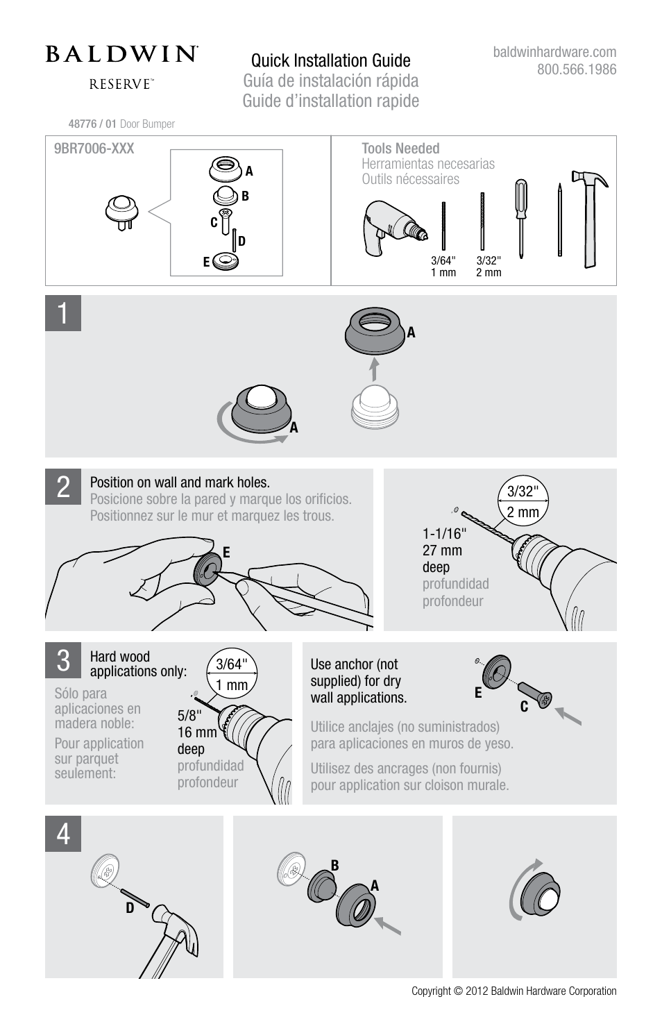 Baldwin BR7006 Wall Stop User Manual | 1 page