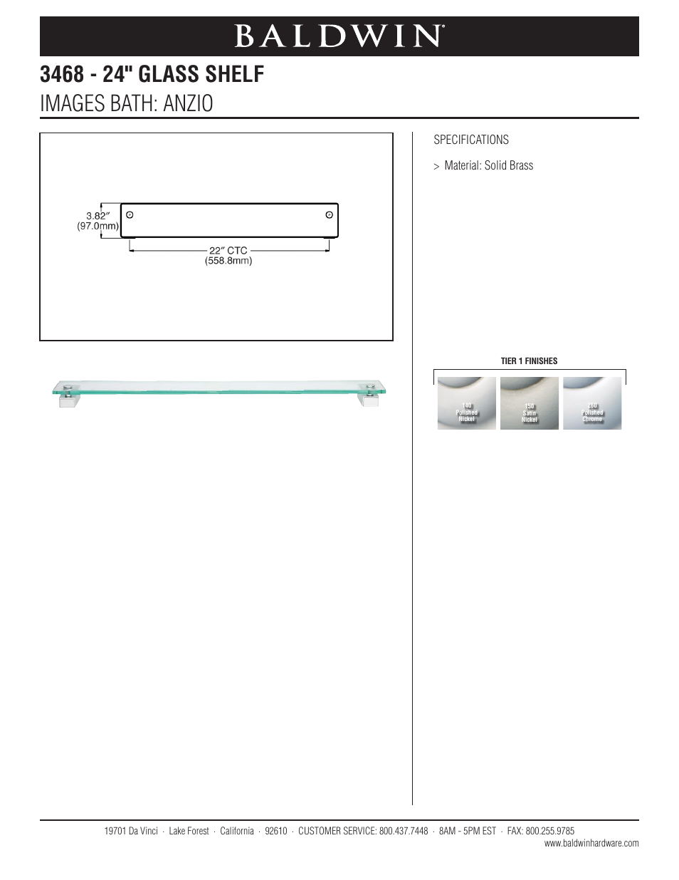 Baldwin Anzio 24 Glass Shelf" User Manual | 1 page