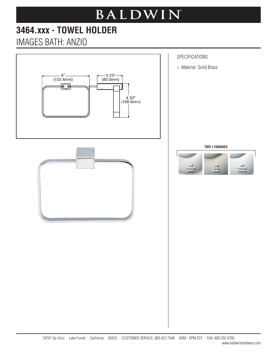 Baldwin Anzio Towel Ring User Manual | 1 page