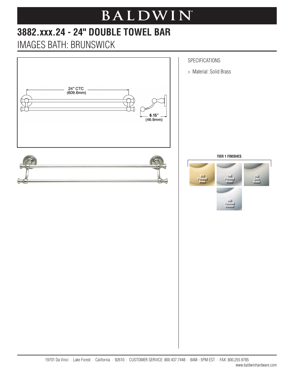 Baldwin Brunswick 24 Double Towel Bar" User Manual | 1 page