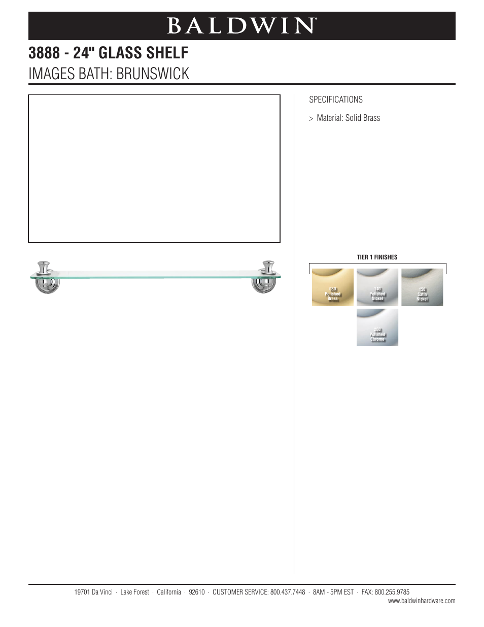 Baldwin Brunswick 24 Glass Shelf" User Manual | 1 page