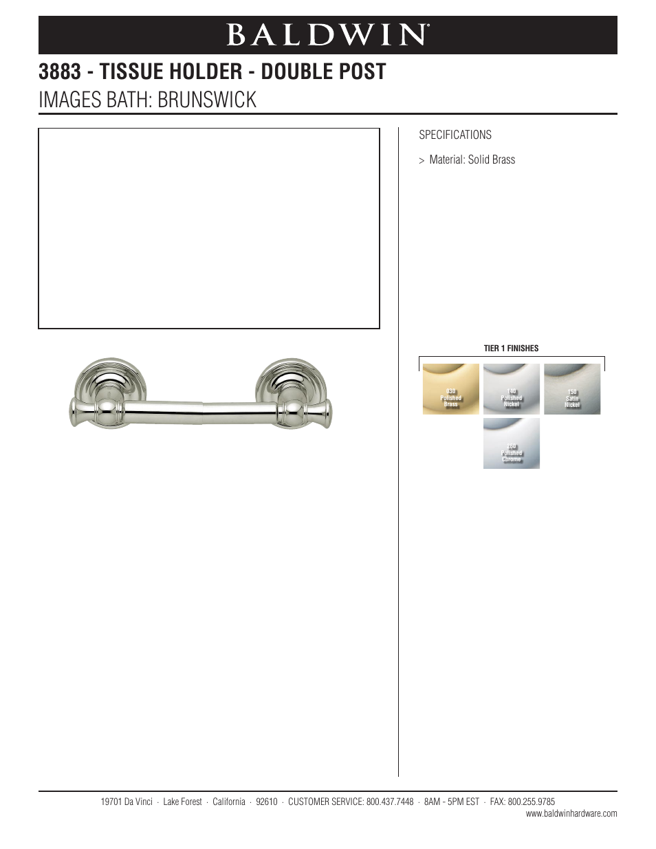 Baldwin Brunswick Tissue Holder User Manual | 1 page