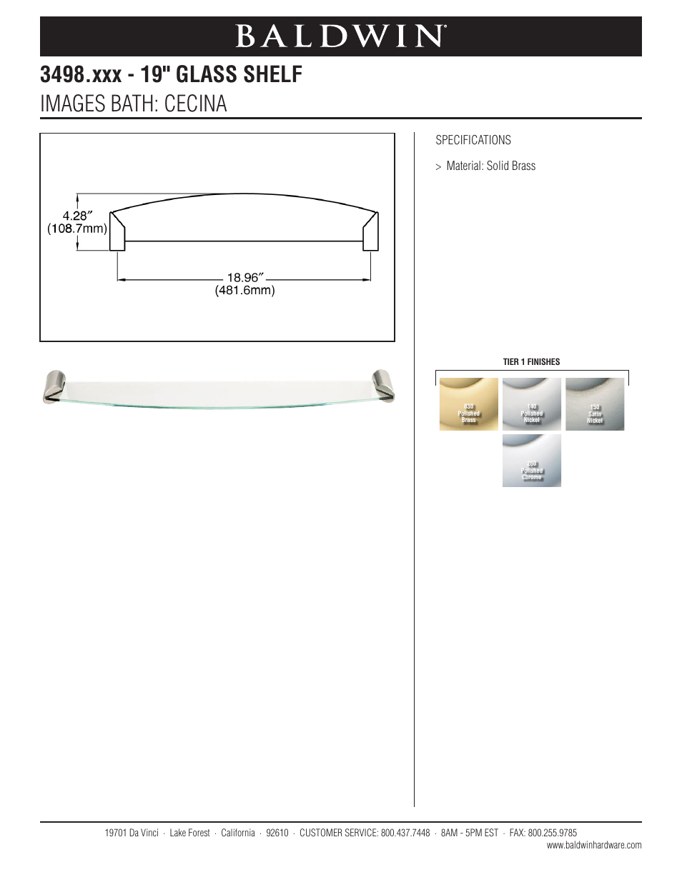 Baldwin Cecina 24 Glass Shelf" User Manual | 1 page