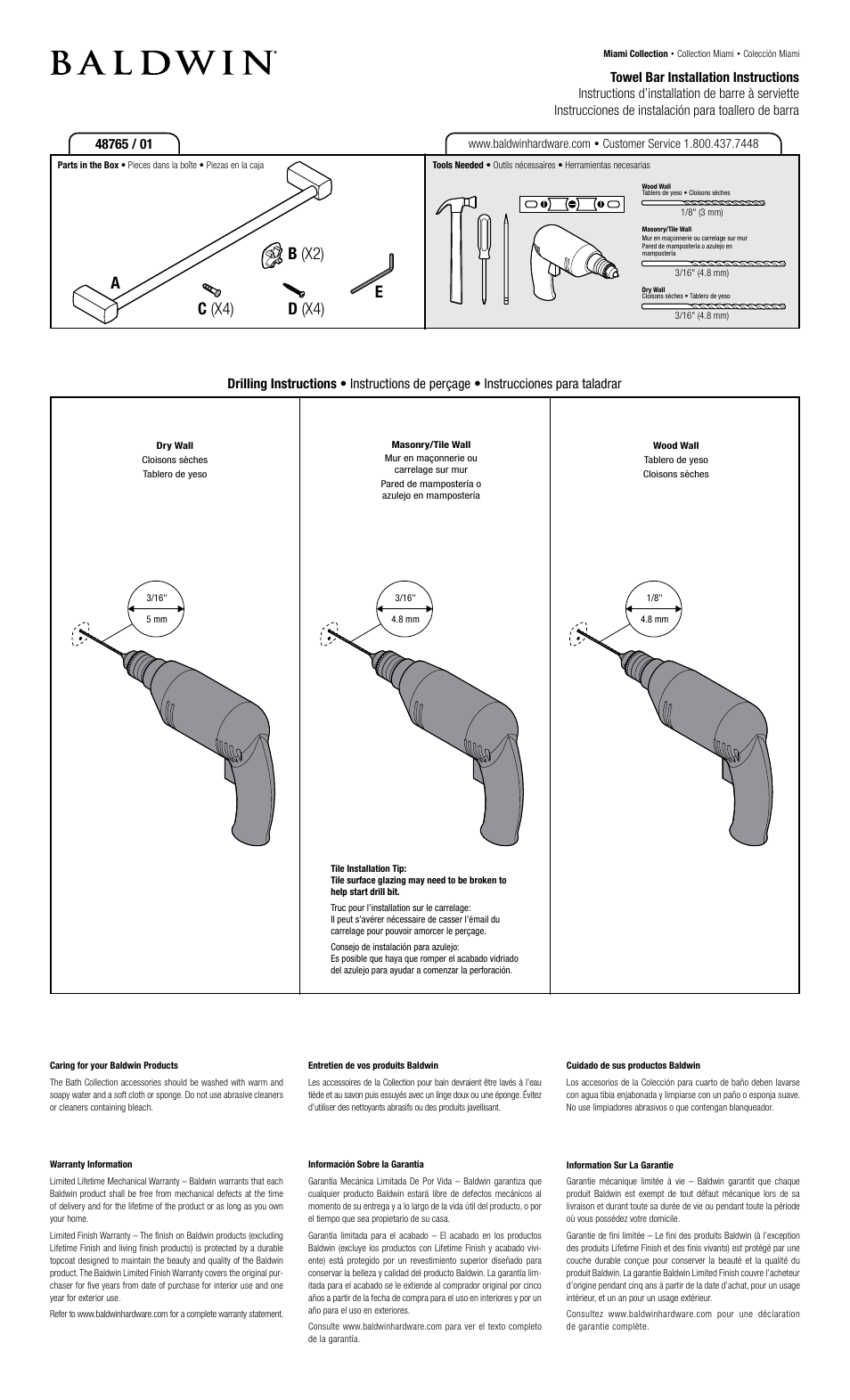 Ab (x2) c (x4) d (x4) e | Baldwin Miami 18_24" Towel Bar" User Manual | Page 2 / 2