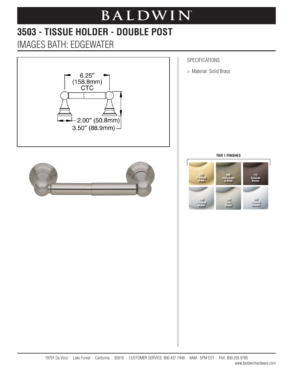 Baldwin Edgewater Tissue Holder User Manual | 1 page
