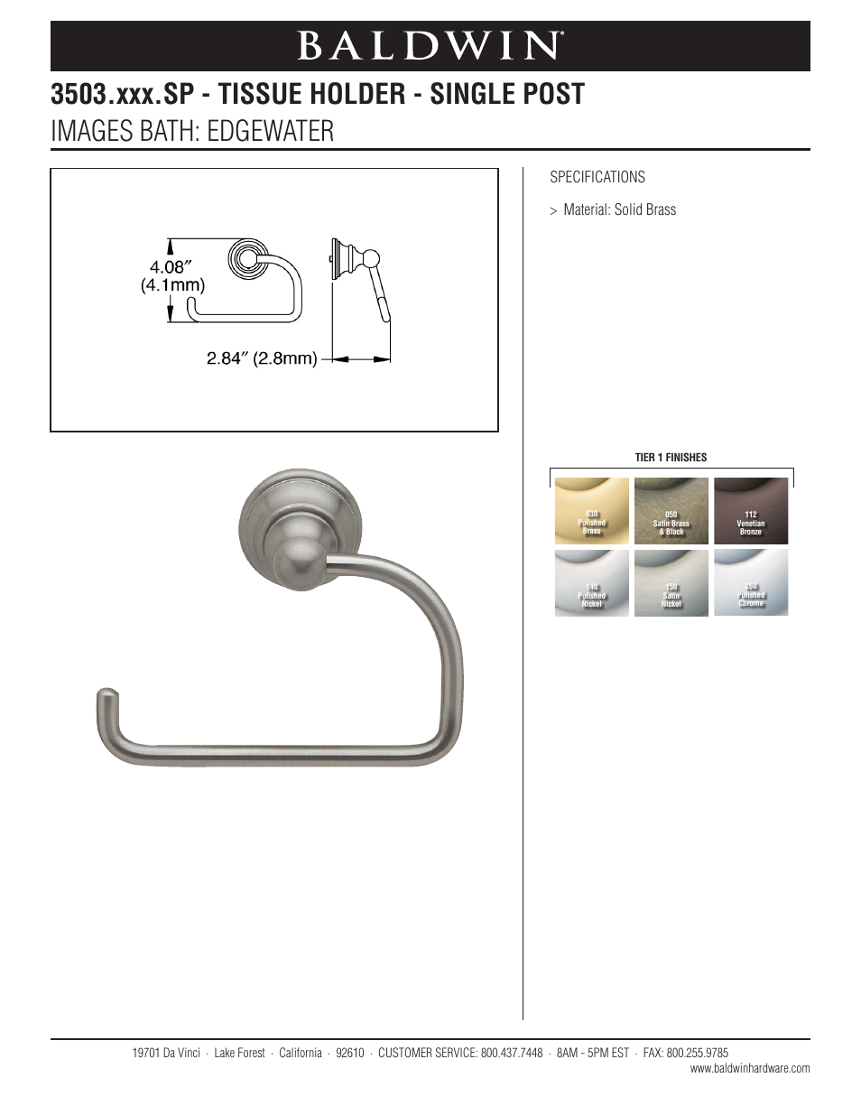 Baldwin Edgewater Towel Ring User Manual | 1 page