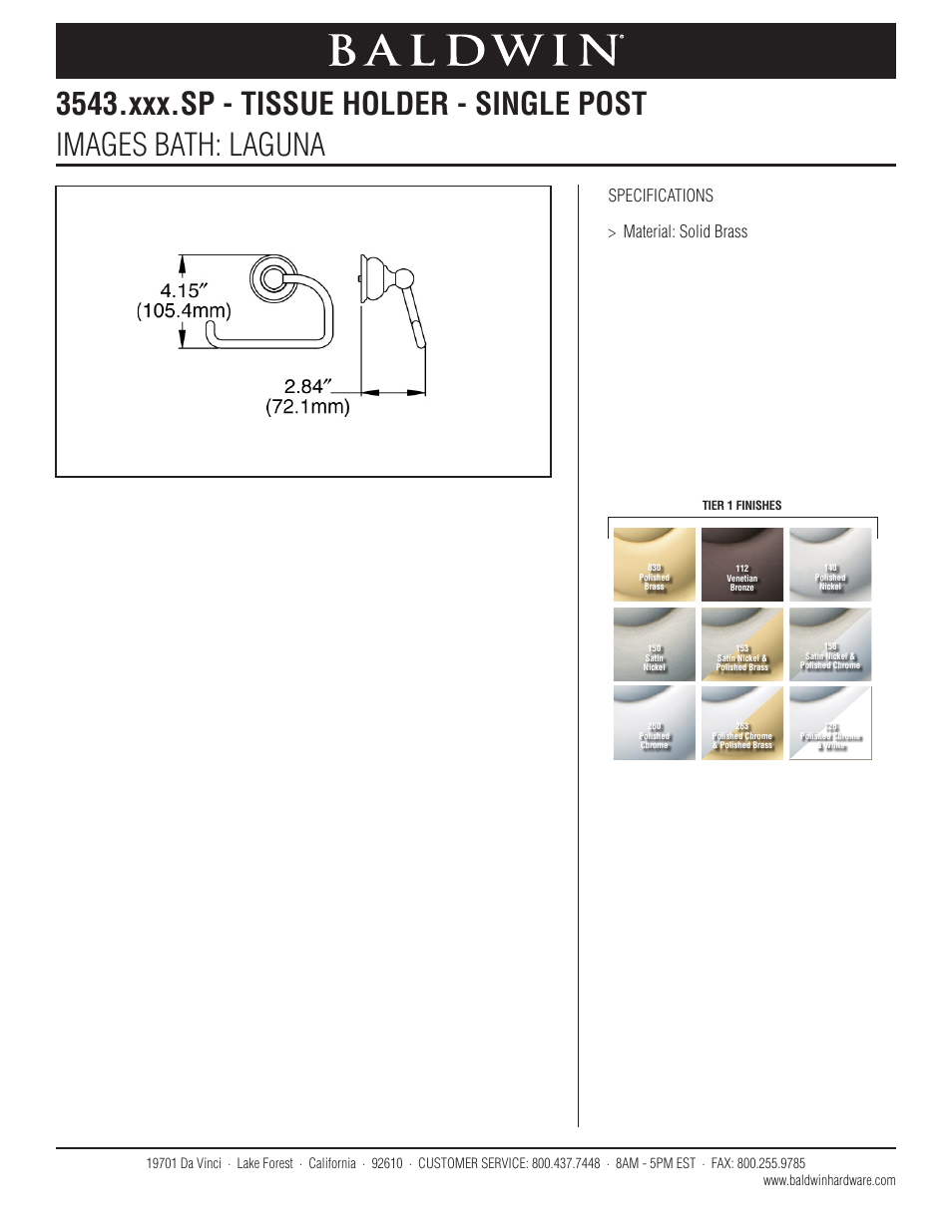 Baldwin Laguna Tissue Holder User Manual | 1 page