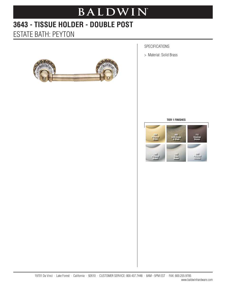 Baldwin Peyton Tissue Holder User Manual | 1 page