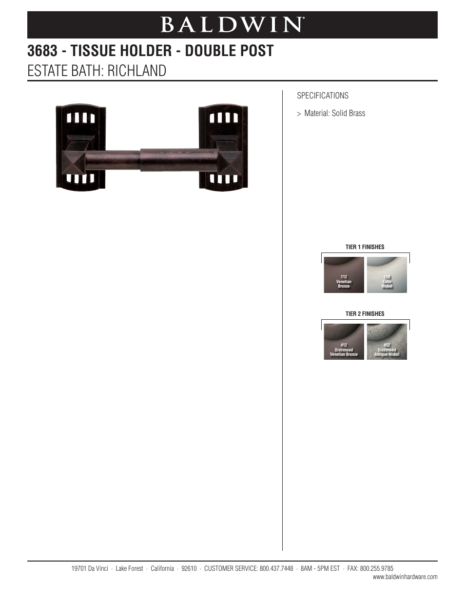 Baldwin Richland Tissue Holder User Manual | 1 page