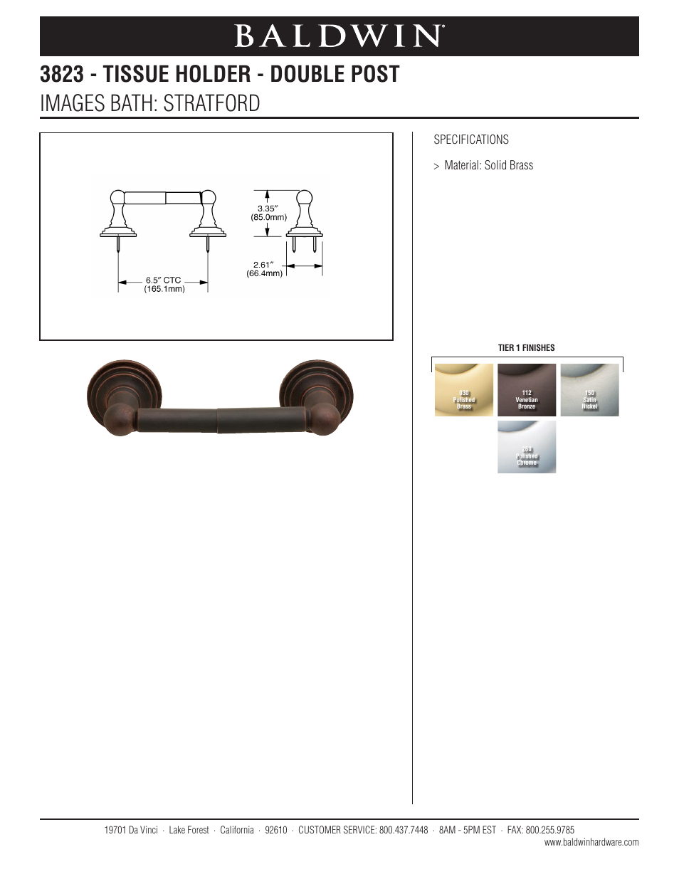 Baldwin Stratford Tissue Holder User Manual | 1 page