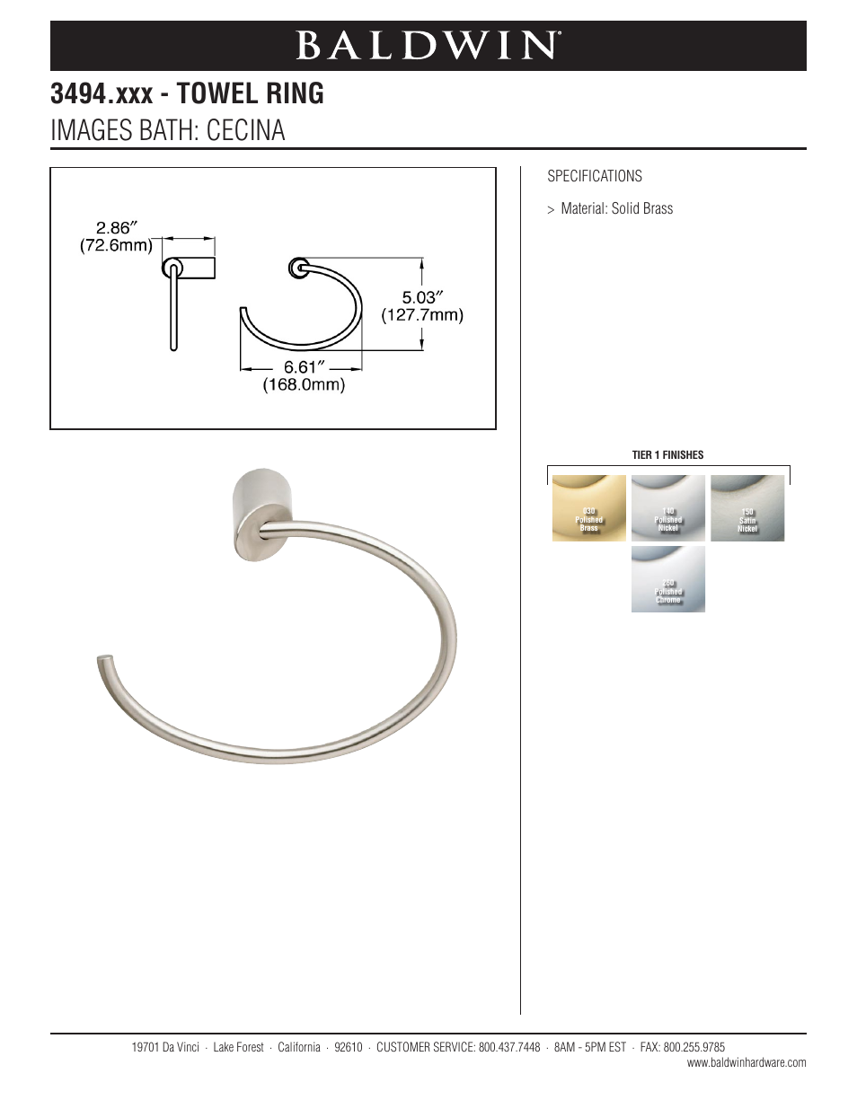 Baldwin Cecina Towel Ring User Manual | 1 page