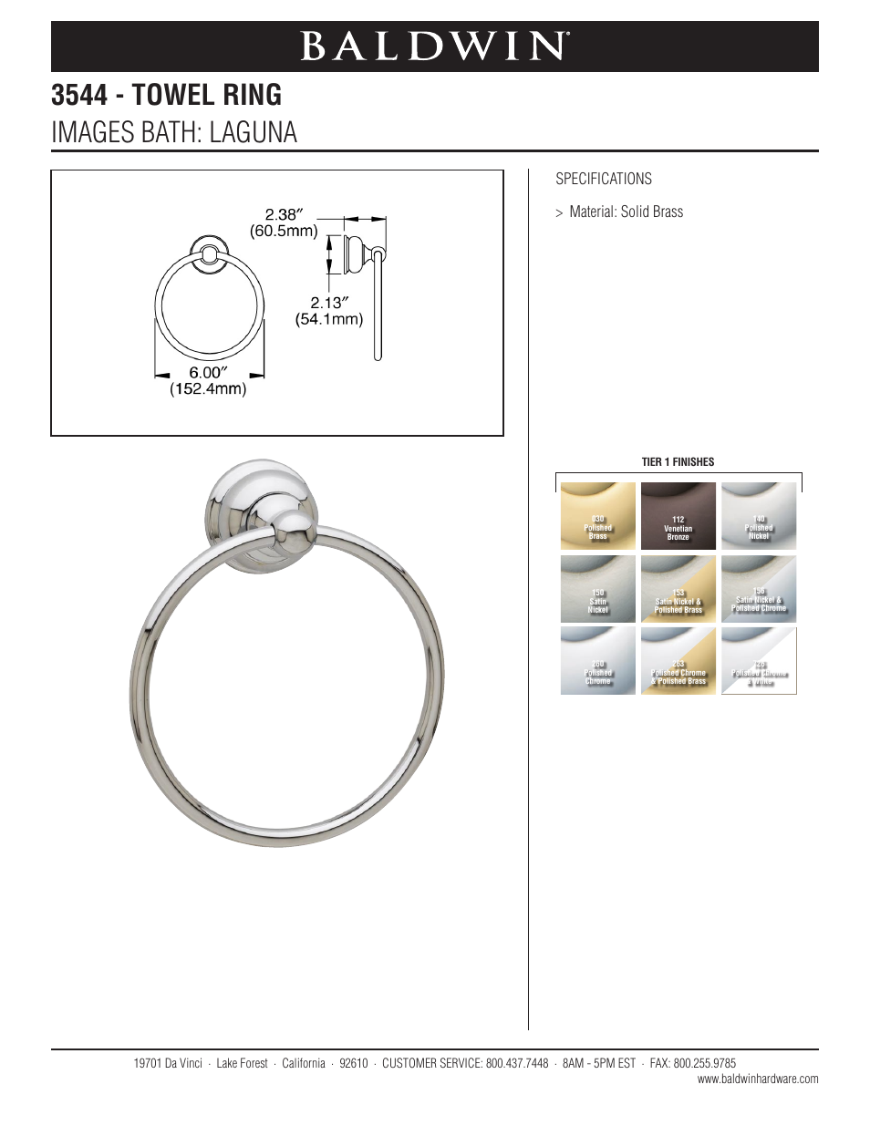 Baldwin Laguna Towel Ring User Manual | 1 page