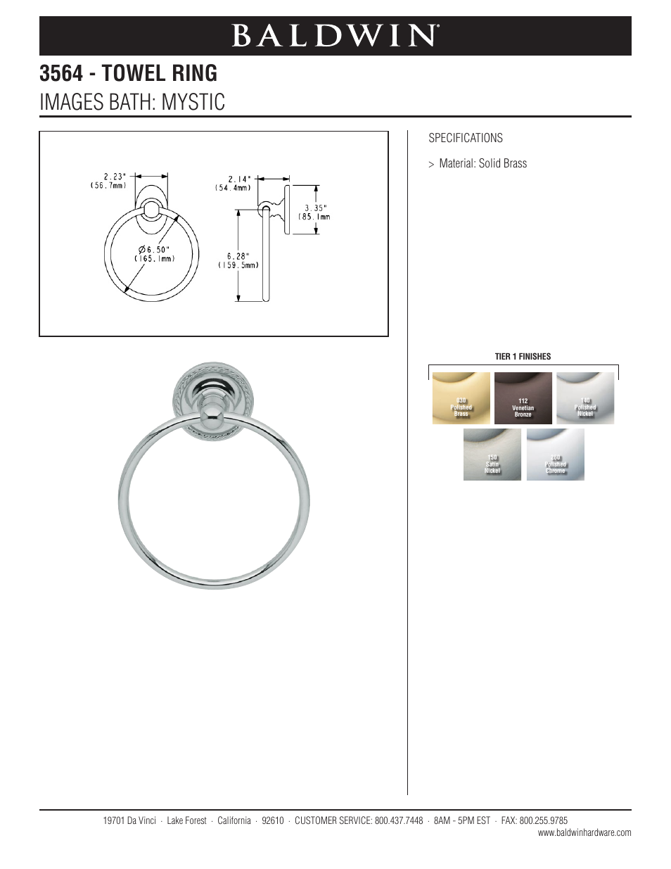 Baldwin Mystic Towel Ring User Manual | 1 page