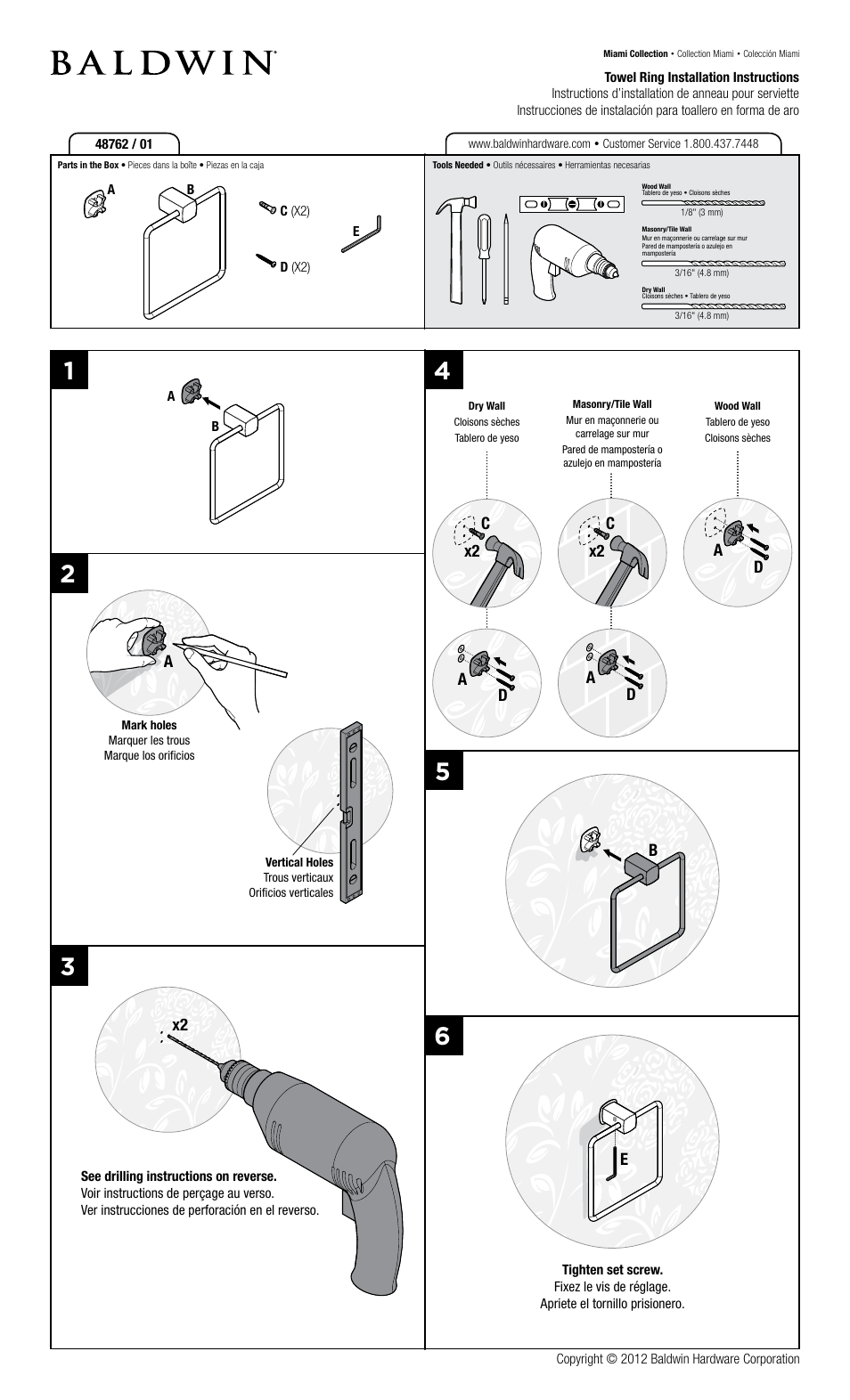 Baldwin Miami Towel Ring User Manual | 2 pages