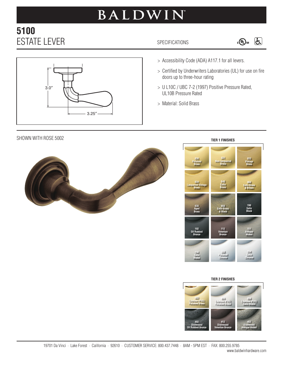 Baldwin 5100 Estate Lever User Manual | 1 page
