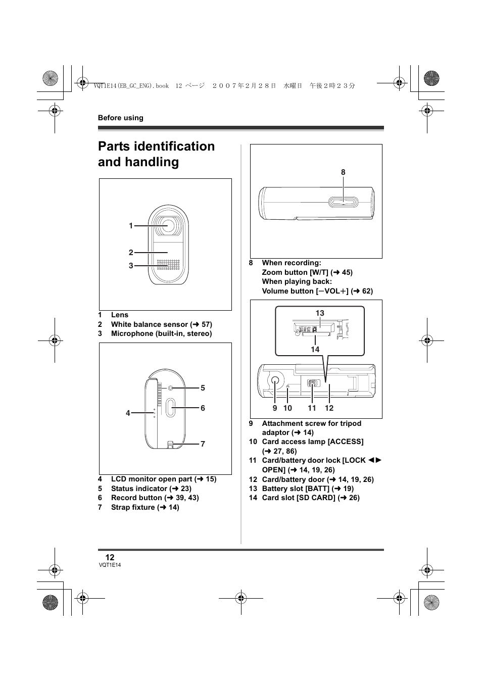 Parts identification and handling | Panasonic SDR-S10 User Manual | Page 12 / 120