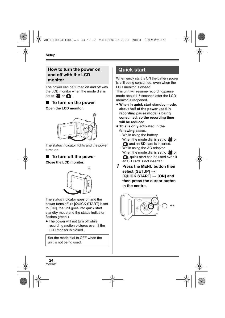 Quick start | Panasonic SDR-S10 User Manual | Page 24 / 120