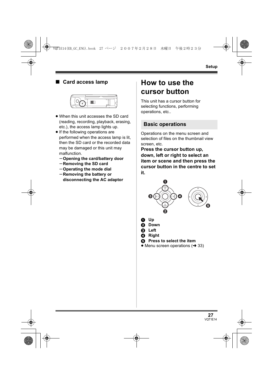 How to use the cursor button | Panasonic SDR-S10 User Manual | Page 27 / 120